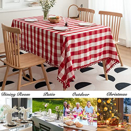 Jubilantex Buffalo Plaid Tablecloth Red White 54x54 Inches with Tassels - Square