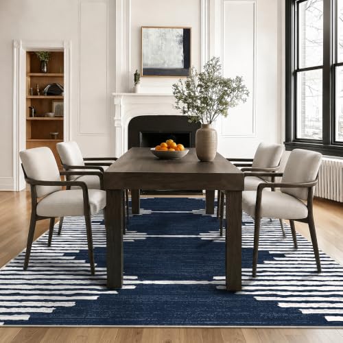 HelloTree Modern Geometric Area Rug Navy 5' x 7' for Living Room