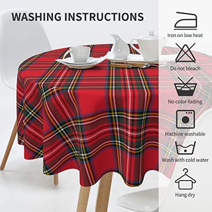 Christmas Checkered Round Tablecloth 60 Inch Red Green Buffalo Plaid Holiday Decor