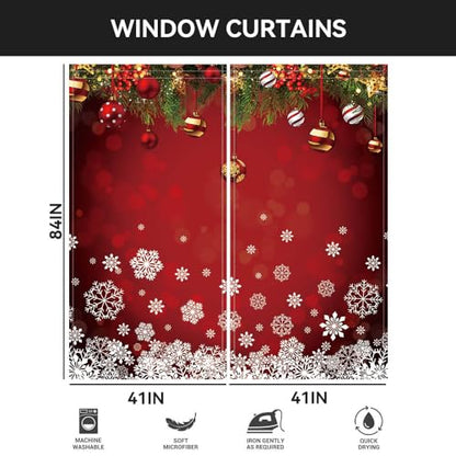 Snowflake Christmas Window Curtains 82x84 Inches - Holiday Decor for Bedroom & Living Room - 2 Panel