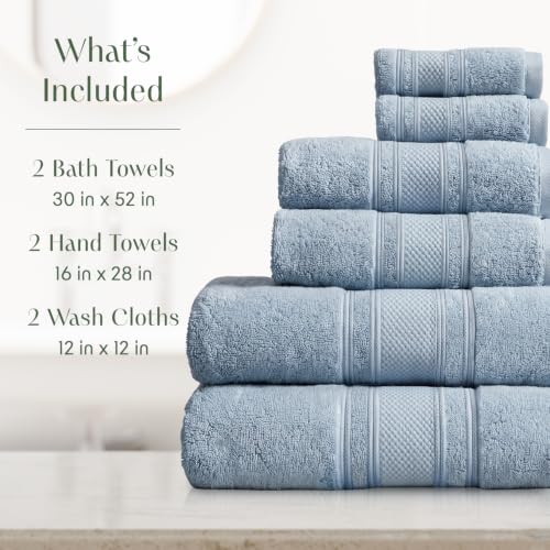 Organic Cotton Bath Towel Set - 6 Piece Blue Fog GOTS Certified Heavyweight