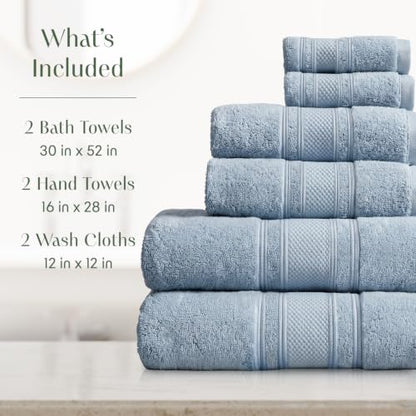 Organic Cotton Bath Towel Set - 6 Piece Blue Fog GOTS Certified Heavyweight