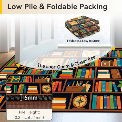 Colorful Bookworm Area Rug 5x7 for Kids' Reading Nook Bedroom Living Room - Non-Slip