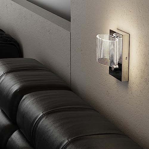 URSOLA Wall Sconce LED Wall Lamp with Dimmer Switch and USB Charging Port Oval Linear Sleek Lampshade 110 Volt Hardwired Wall Light 4000K Sconces Wall Lighting (Chrome)