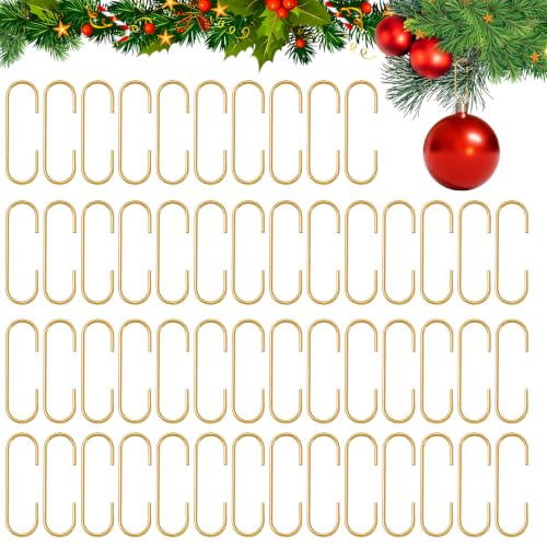 Gold Ornament Hooks 100 Pcs with Storage Box for Christmas Tree Decorations