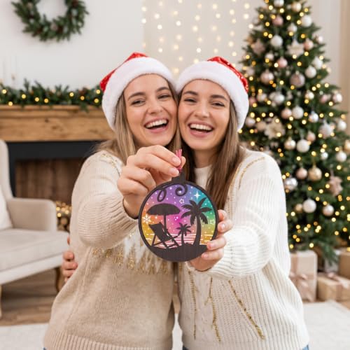 Beach Palm Christmas Ornament - Coastal Holiday Tree Decor, 4 Inch Plywood & Frosted Acrylic
