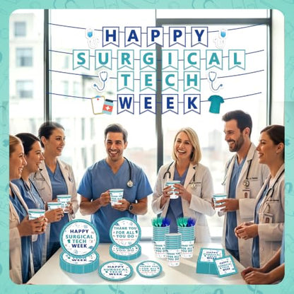Surgical Tech Party Plate Set - Disposable Plates Cups Napkins Forks Banner for 25 Guests