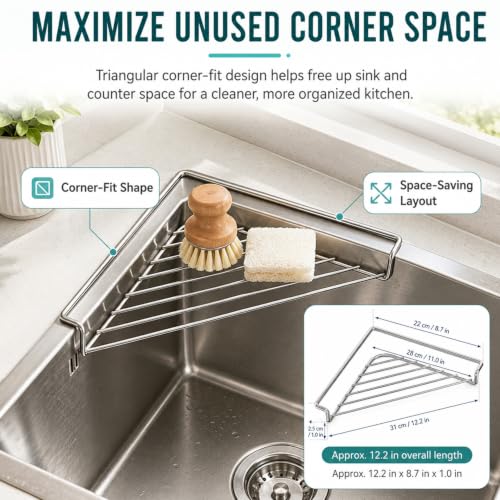 Silver Stainless Steel Corner Sink Shelf with Wire Rack - Space Saving