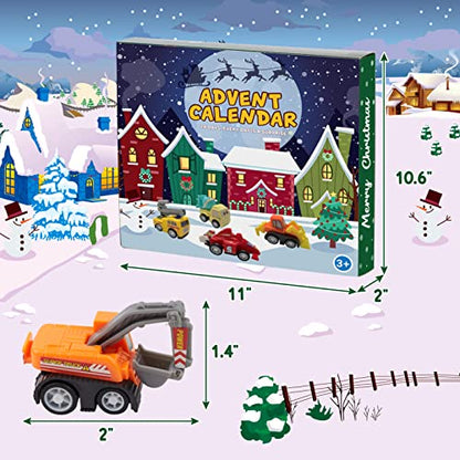 Christmas Advent Calendar with 24 Pull Back Cars - Holiday Countdown Toy for Kids