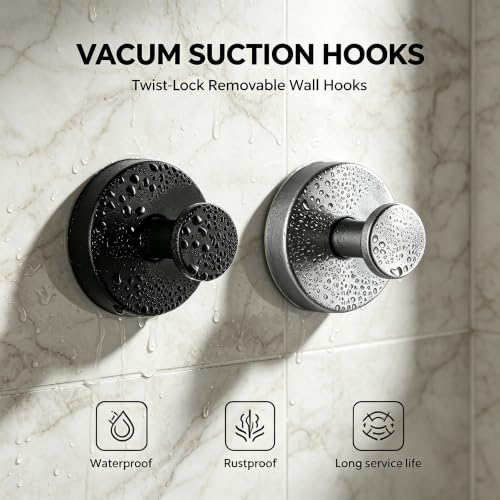 Round Suction Cup Hooks for Shower - Black & Silver, 4 Pack