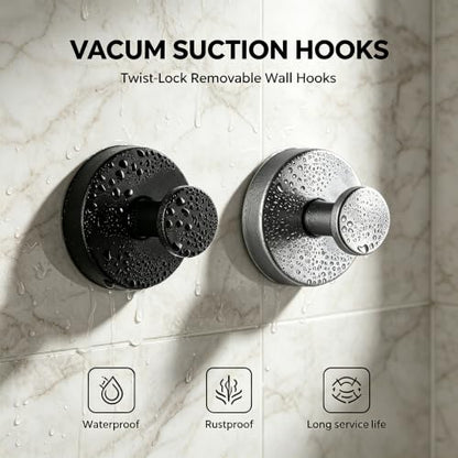 Round Suction Cup Hooks for Shower - Black & Silver, 4 Pack