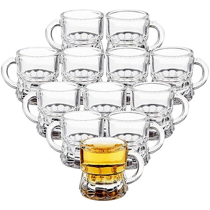 Mini Mug Shot Glasses with Handles - 1 Oz Clear Reusable Set - Wedding & Party Favors