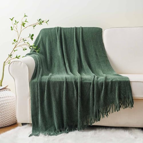 Dark Green Throw Blanket for Couch 60x80 Inches - Soft Farmhouse Style Bed Cover