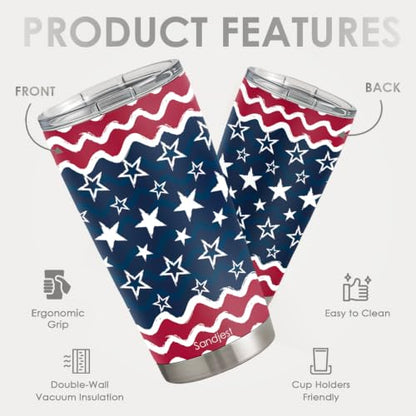 20oz Stainless Steel Travel Mug with Flag Design - Insulated Coffee Cup for Men Women