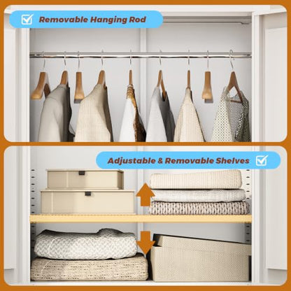 71-Inch Tall Metal Wardrobe Closet with Hanging Rod and 2 Drawers
