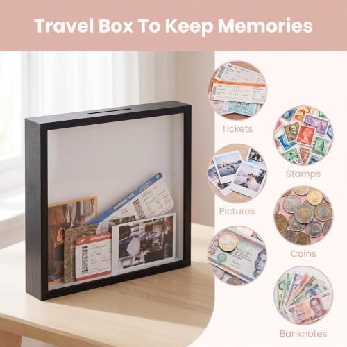 Travel Memory Shadow Box Frame 11.4x11.4 Inch Black with Top Slot for Tickets
