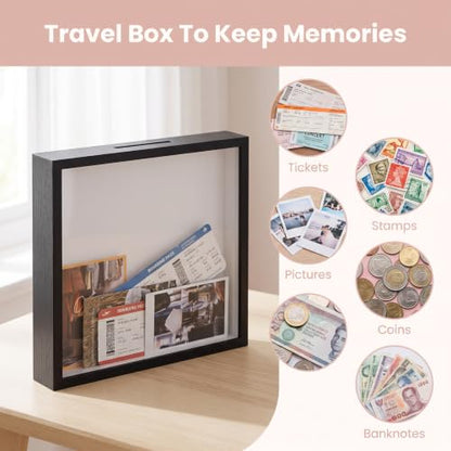 Travel Memory Shadow Box Frame 11.4x11.4 Inch Black with Top Slot for Tickets