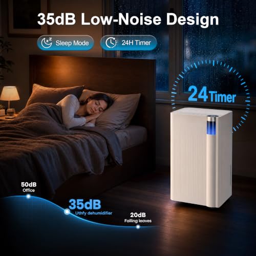 38 Pints Dehumidifier for Basement & Home with Drain Hose, Smart Humidity Control