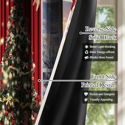 Christmas Blackout Curtains for Living Room Snowy Forest Xmas Tree Wreath 52x84 Inches Pack of 2