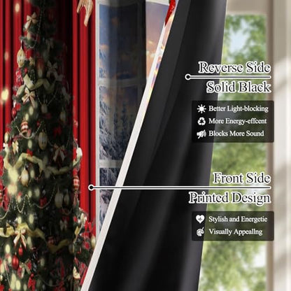 Christmas Blackout Curtains for Living Room Snowy Forest Xmas Tree Wreath 52x84 Inches Pack of 2