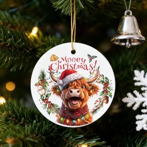 Highland Cow Christmas Ornament - Farmhouse Holiday Decor with Box - Moosey Christmas