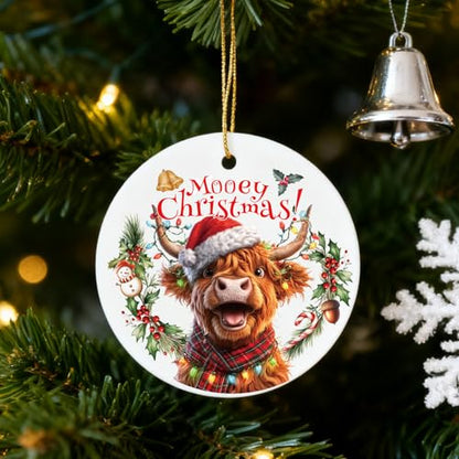 Highland Cow Christmas Ornament - Farmhouse Holiday Decor with Box - Moosey Christmas