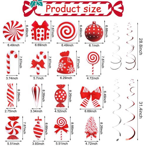 Christmas Candy Cane Hanging Decorations Set - 30 Pcs Holiday Home Ornaments