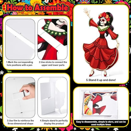 Vibrant Day of The Dead Cardboard Cutouts - Indoor & Outdoor Decor Set