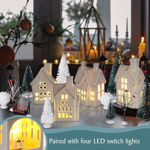 Ceramic Christmas Village Sets with LED Lights, 33 Pieces Holiday Decor