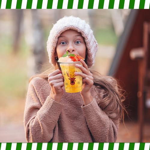Christmas Buffalo Plaid Plastic Cups 12 Oz - Merry Christmas Party Supplies (50 Pack)