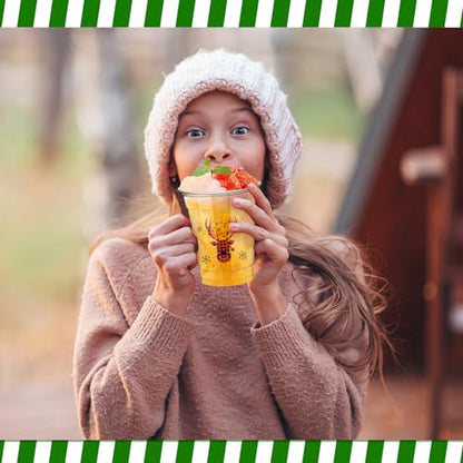 Christmas Buffalo Plaid Plastic Cups 12 Oz - Merry Christmas Party Supplies (50 Pack)