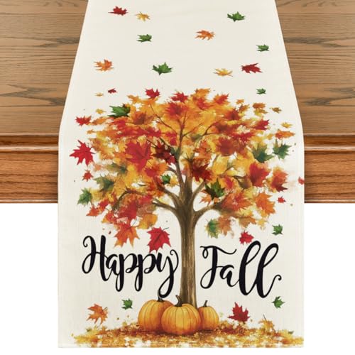 13 x 72 Inch Fall Table Runner Beige Polyester Home Decor - Artoid Mode