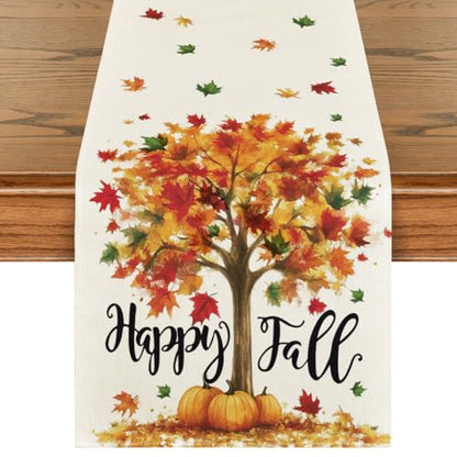 13 x 72 Inch Fall Table Runner Beige Polyester Home Decor - Artoid Mode