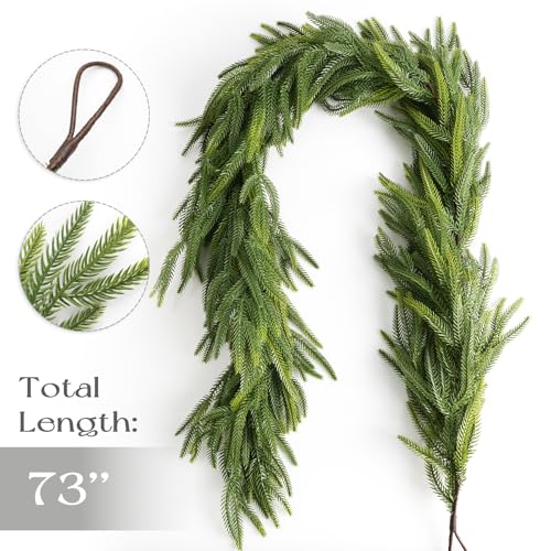 6 Ft Norfolk Pine Garland - Artificial Christmas Decor for Mantle, Railing & Indoor Outdoor Spaces - Green, Variation 1 Pack