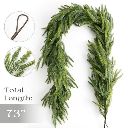 6 Ft Norfolk Pine Garland - Artificial Christmas Decor for Mantle, Railing & Indoor Outdoor Spaces - Green, Variation 1 Pack