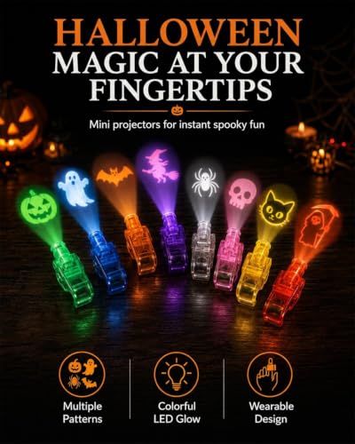 6 Pcs Halloween Finger Projector Lights Kids Party Favors LED Projection Ring