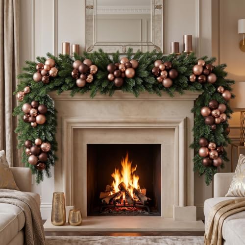 120 Pcs Rose Gold and Brown Christmas Ball Ornaments Set for Holiday Decor - Variation of Rose Gold, Brown