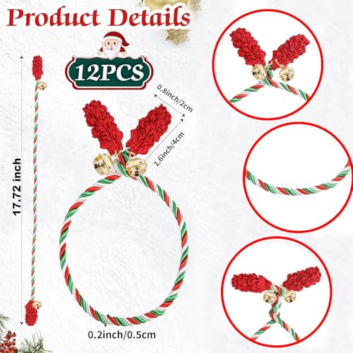 12PCS Christmas Wreath Ties with Bell - Multi Color Garland & Rail Decorations