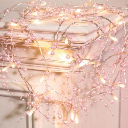 Pink Christmas String Lights with Berry Garland - 9.84 ft, 30 LEDs, Battery Operated