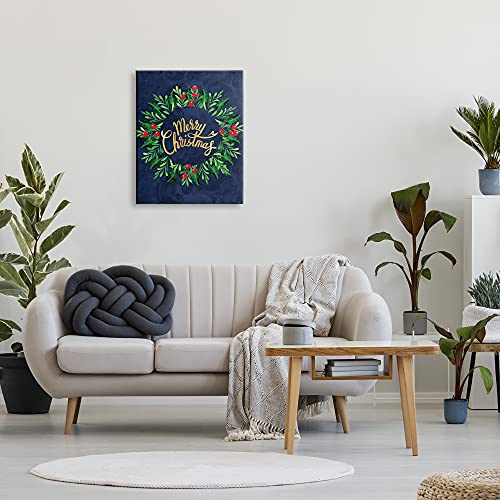 Holiday Holly Wreath Canvas Wall Art - Merry Christmas 24x30 Inch - Stretched Canvas