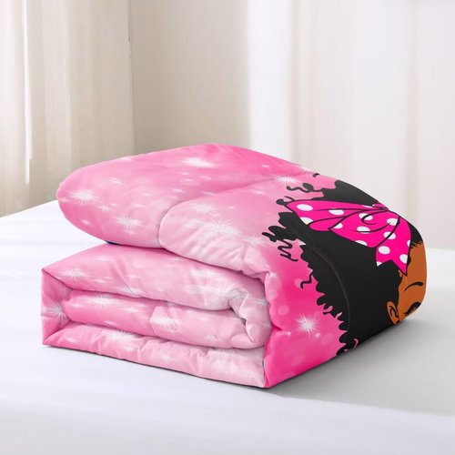 GRAT TIOC Black Girl Comforter Set Twin for Kids,Black Girl Magic Bedding Set,African American Inspirational Quotes Comforter,Little Princess Bed Bedroom Set