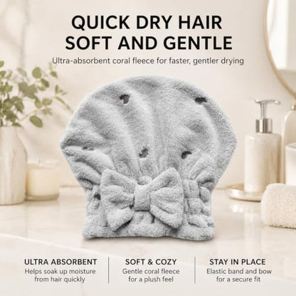 3 Pack Bow Hair Towel Wraps for Women - Quick Dry Absorbent Hair Towels