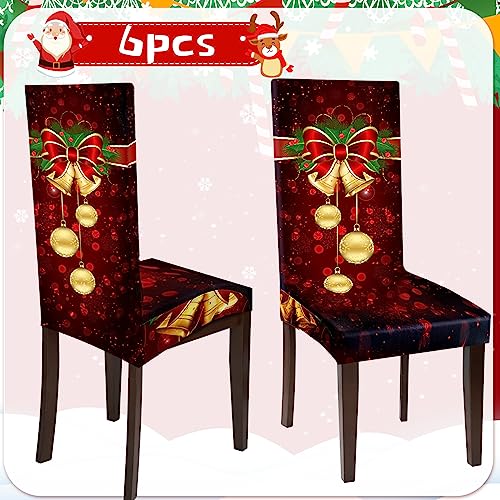 Christmas Chair Covers Set of 6 - Red Holiday Dining Chair Protectors