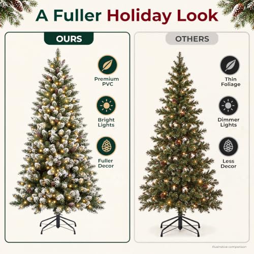 6FT Pre-Lit Snow-Dusted Pencil Christmas Tree with 300 Warm White LEDs