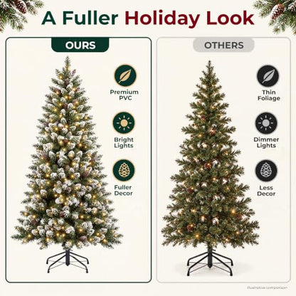 6FT Pre-Lit Snow-Dusted Pencil Christmas Tree with 300 Warm White LEDs