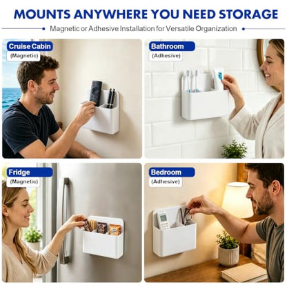 AgePlace White Magnetic Toothbrush Holder for Cruise Bathrooms - Wall Mount with Dividers