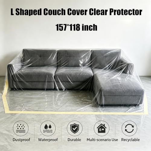 Clear Waterproof L-Shape Couch Cover - Large Sofa Protector for Indoor Furniture
