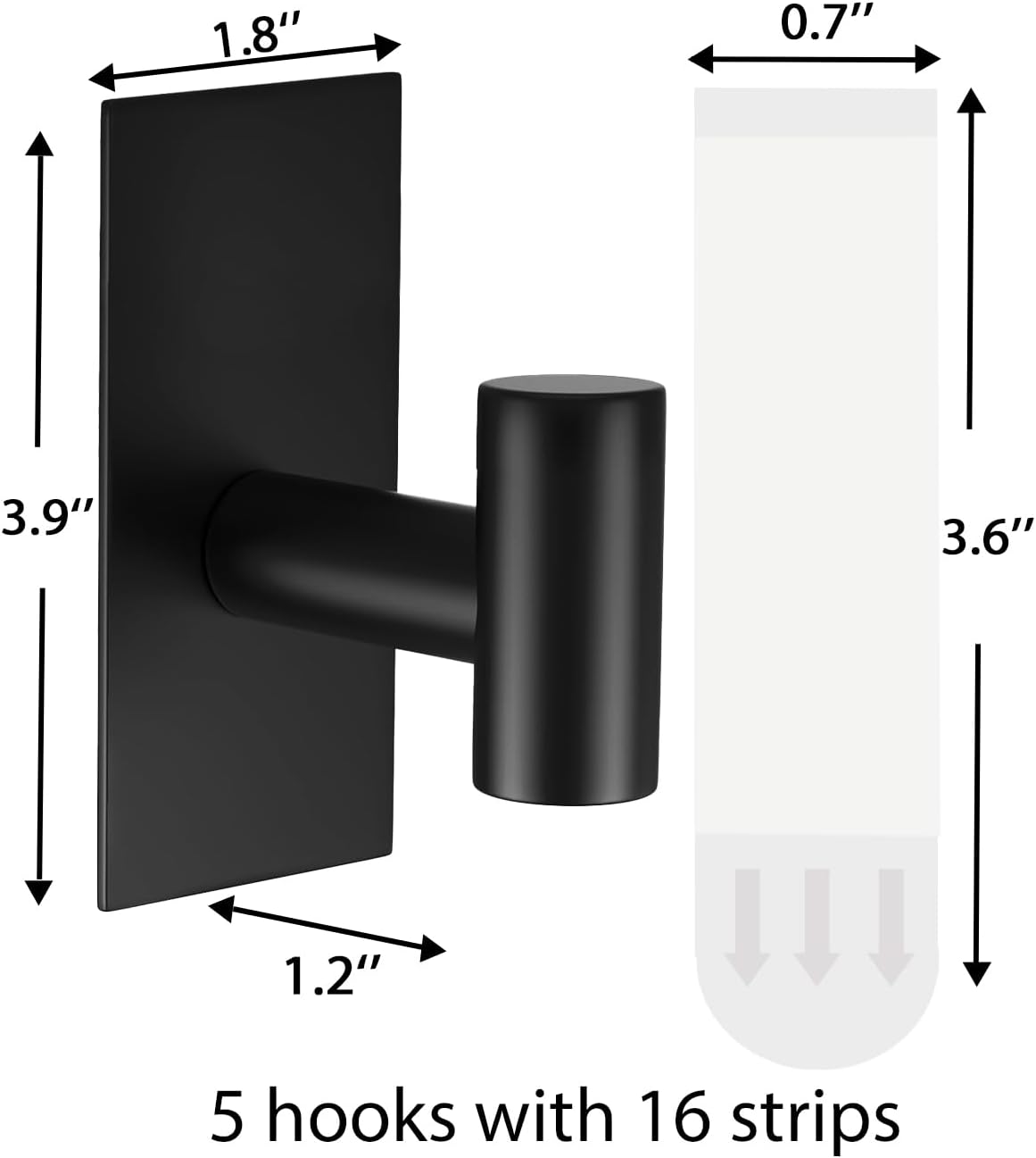Skiennix Heavy-Duty Towel Hooks - Adhesive Wall Hooks with Removable Strips | X-Large Black 304 Stainless Steel