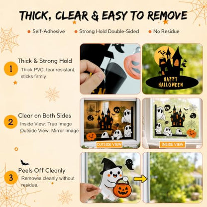Halloween Window Stickers Set - Ghost Pumpkins Bats for Glass Doors & Windows