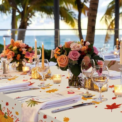 Thanksgiving Disposable Tablecloths Pumpkin Maple Leaf Pattern 3 Pack 54x108 Inches - Fall Party Decor